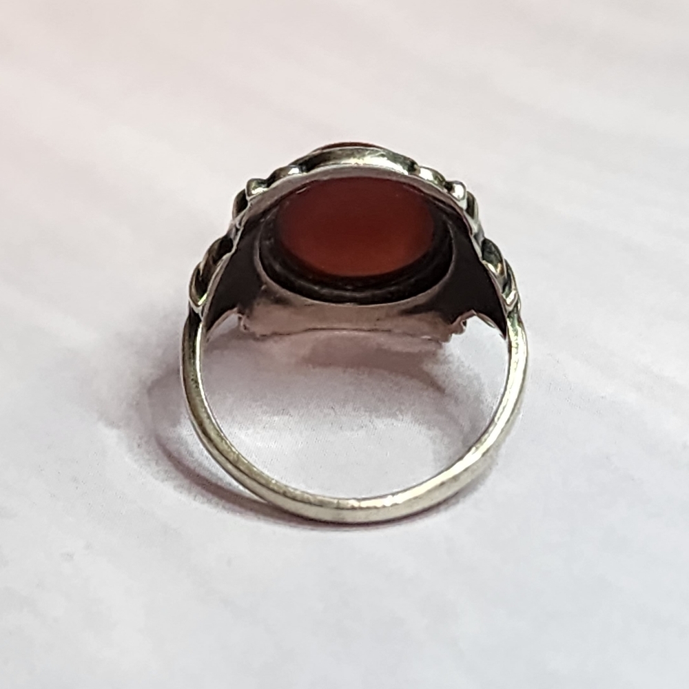 Vintage Carnelian, Marcasite, and Sterling Ring - Picture 3 of 5